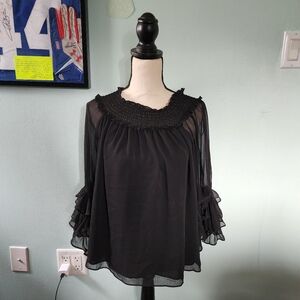 Express Black Off Shoulder Ruffle Sleeve Blouse